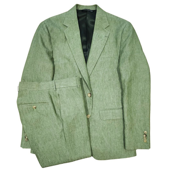 Green Two Button Linen Suit