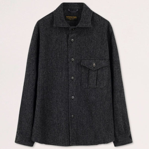 Grey Maurice Herringbone Tweed Wool Overshirt
