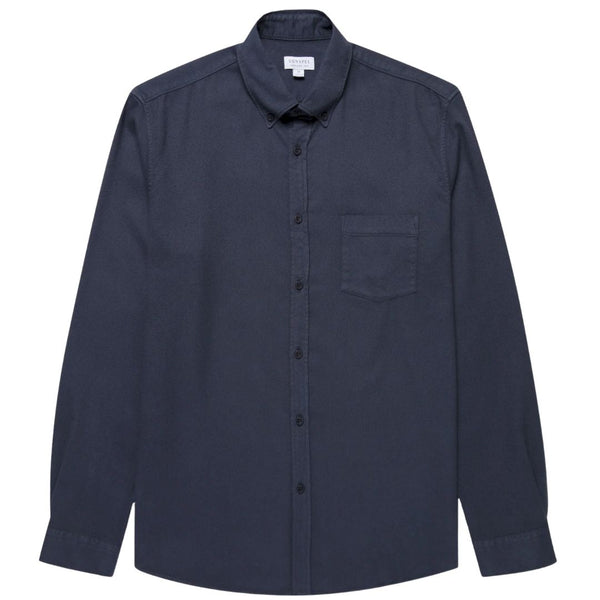 Navy Brushed Cotton Flannel Shirt