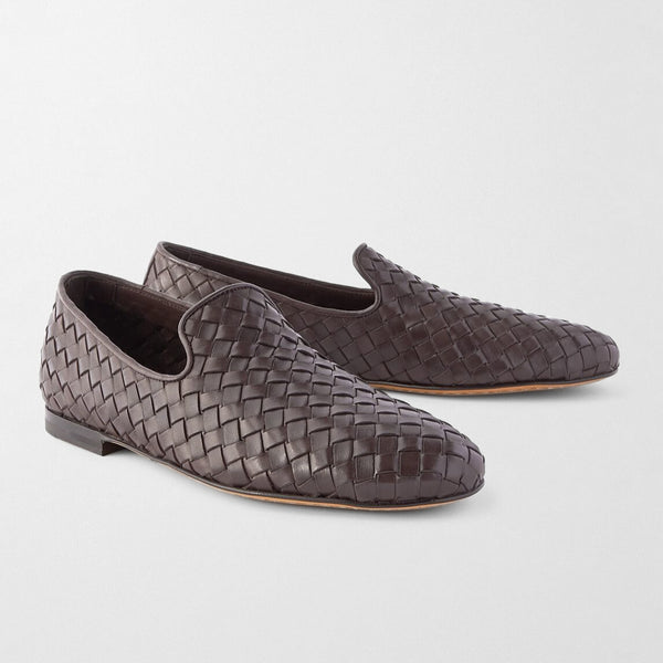 Ebony Brown Airto Intreccio Woven Leather Loafers