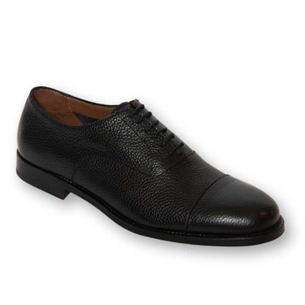 Nero Cap Toe Deer Skin Grain Leather Oxford Shoe