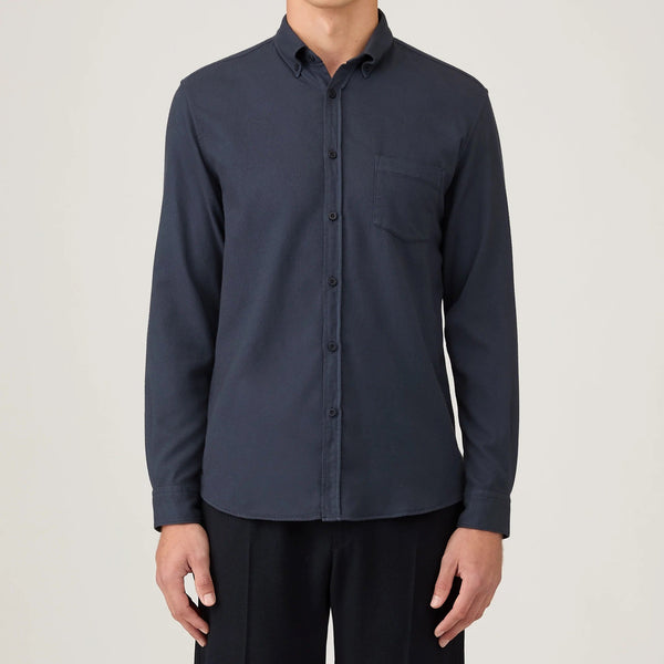 Navy Brushed Cotton Flannel Shirt