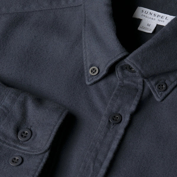 Navy Brushed Cotton Flannel Shirt