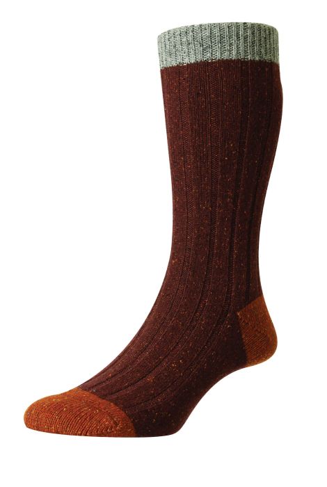 Maroon Fleck Scott-Nichol Thornham Merino Wool Ribbed Socks