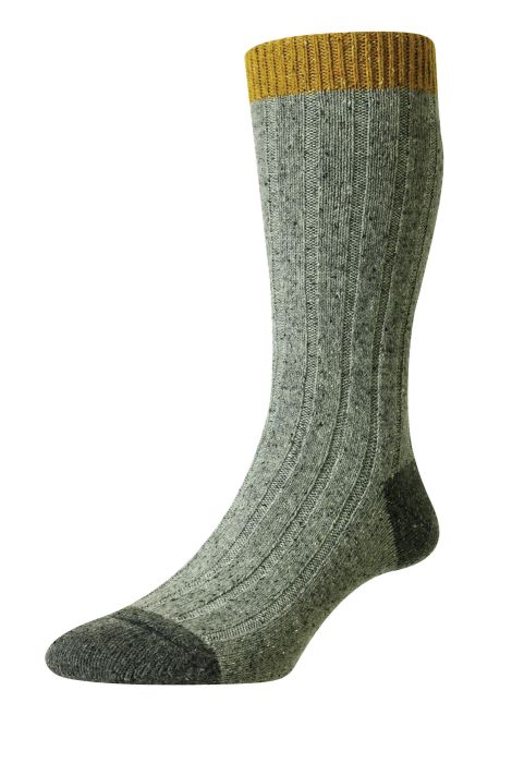 Mid Grey Fleck Scott-Nichol Thornham Merino Wool Ribbed Socks
