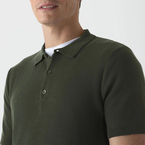 Hunter Green Fine Textured Knit Polo Shirt