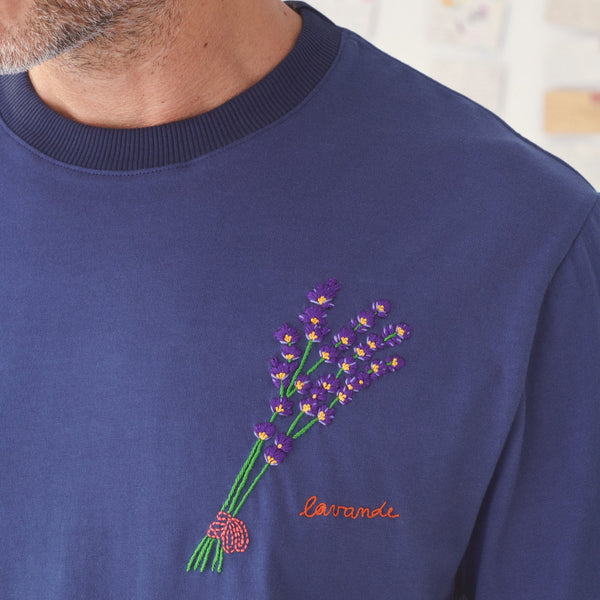 Navy Samuel Hand Embroidered Cotton T-shirt
