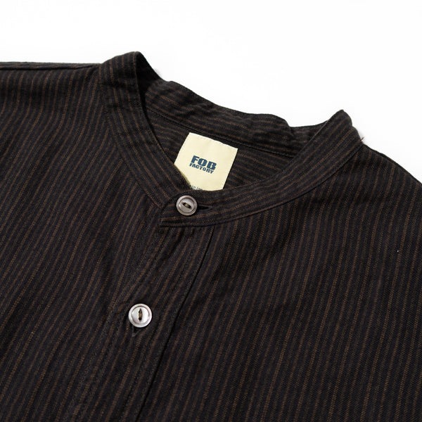 F3511 Black Band Collar Striped Shirt