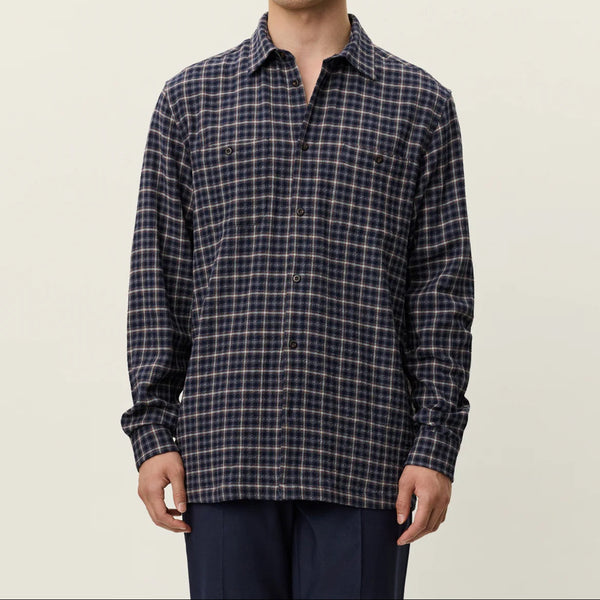 Dark Navy John Check Cotton Shirt
