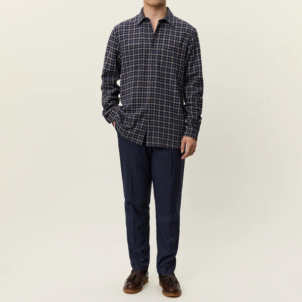 Dark Navy John Check Cotton Shirt