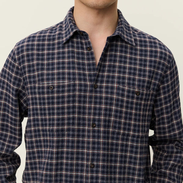 Dark Navy John Check Cotton Shirt