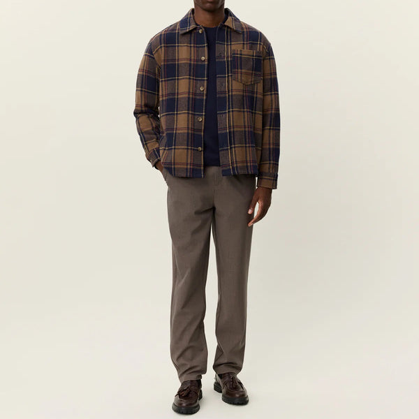 Mountain Grey Brown Loan Check Cotton Twill Overshirt