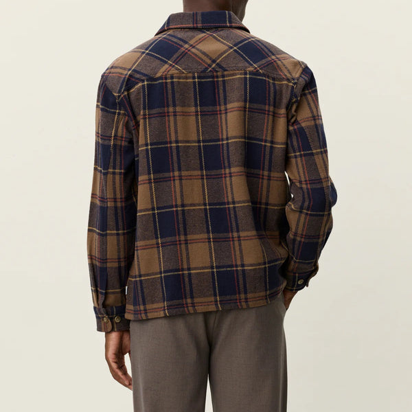 Mountain Grey Brown Loan Check Cotton Twill Overshirt