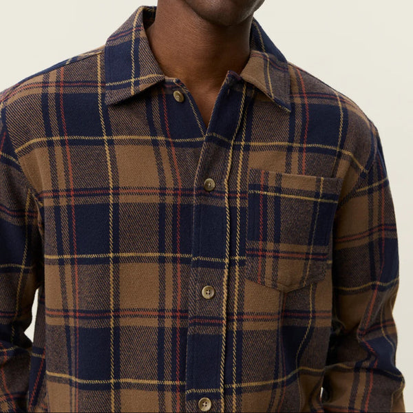 Mountain Grey Brown Loan Check Cotton Twill Overshirt