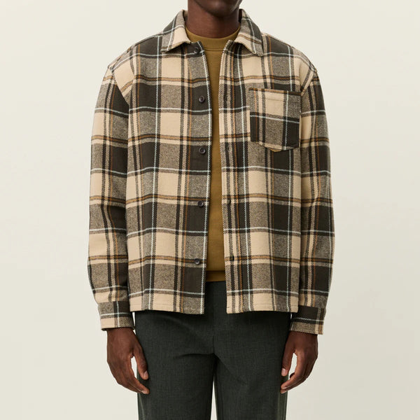 Irish Cream Loan Check Cotton Twill Overshirt