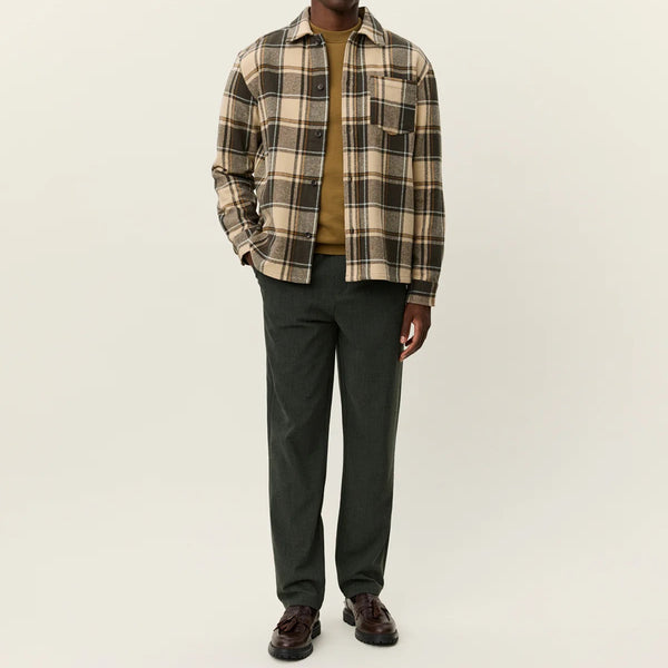 Irish Cream Loan Check Cotton Twill Overshirt