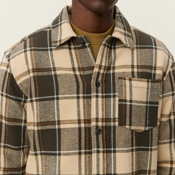 Irish Cream Loan Check Cotton Twill Overshirt