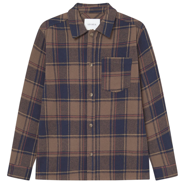 Mountain Grey Brown Loan Check Cotton Twill Overshirt