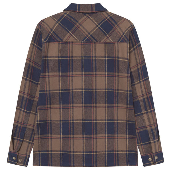 Mountain Grey Brown Loan Check Cotton Twill Overshirt