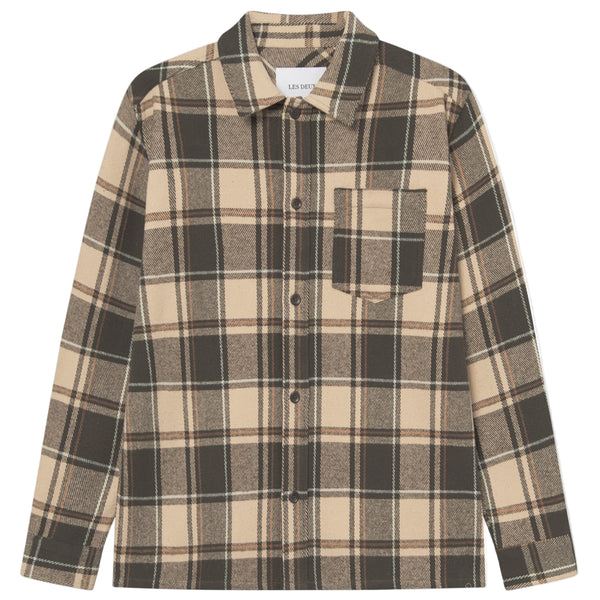 Irish Cream Loan Check Cotton Twill Overshirt