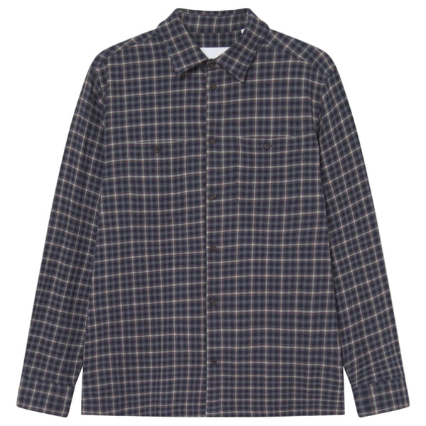Dark Navy John Check Cotton Shirt