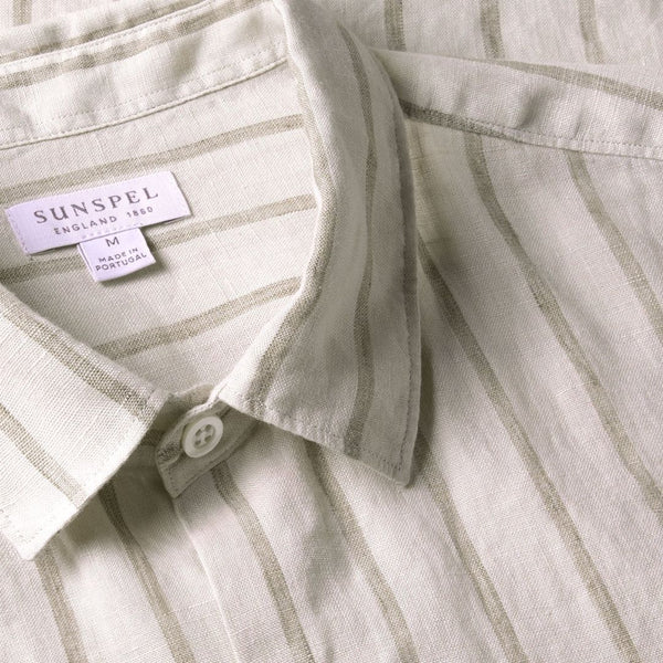 Ecru/Dune Wide Pinstripe Linen SS Shirt