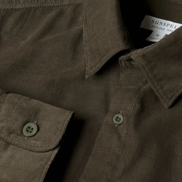 Dark Green Fine Corduroy Cotton Shirt
