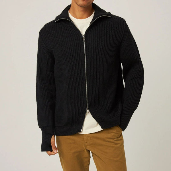 Black Fisherman Wool Cardigan