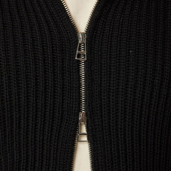 Black Fisherman Wool Cardigan