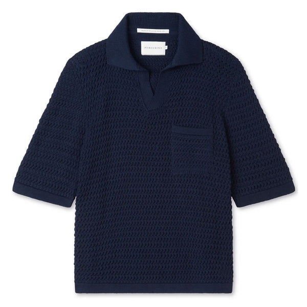 Navy Island Crochet Polo