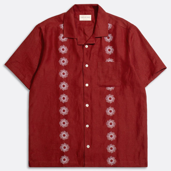 Deep Red Sol Stripe Embroidery Stachio Shirt