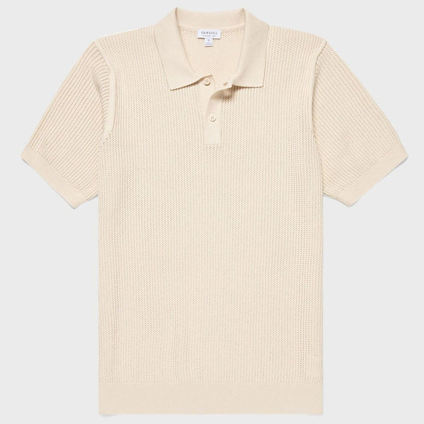 Ecru Mesh Stitch Polo Shirt