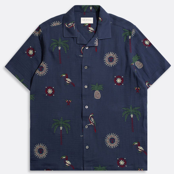 Navy Tropical Embroidery Stachio Shirt