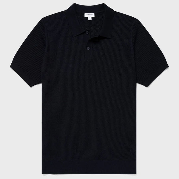 Navy Mesh Stitch Polo Shirt