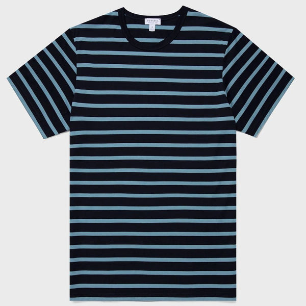 Navy/Como Blue Stripe Classic Crew Neck T-Shirt