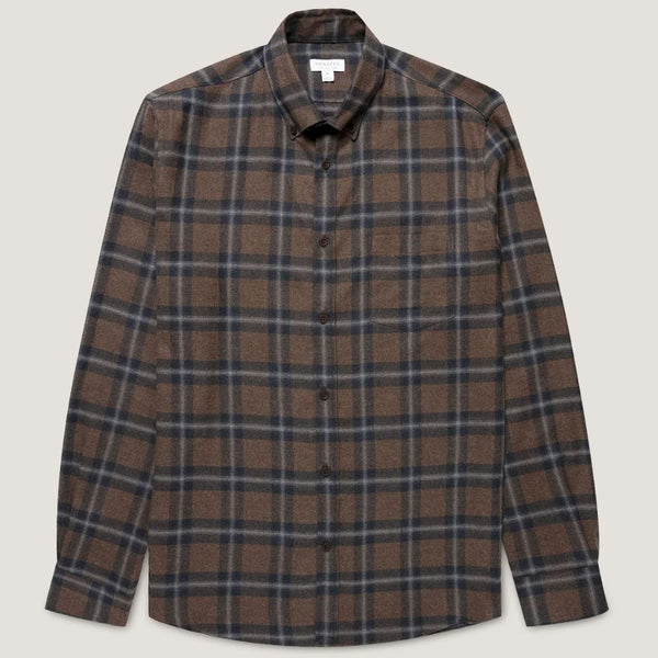 Bark Check Brushed Cotton Flannel Check Shirt