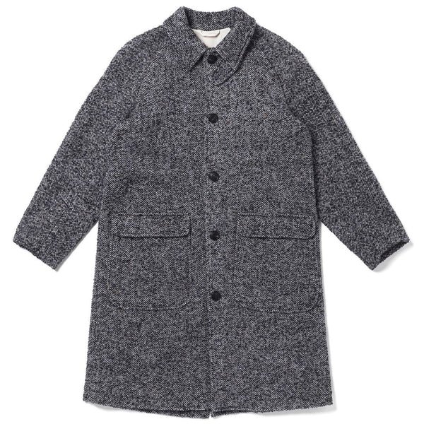Grey Kent Patch Pocket Herringbone Overcoat