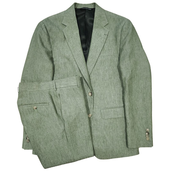 Green Two Button Linen Suit