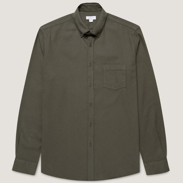 Dark Green Brushed Cotton Flannel Shirt