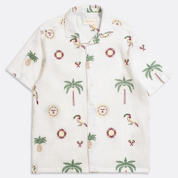 White Tropical Embroidery Stachio Shirt