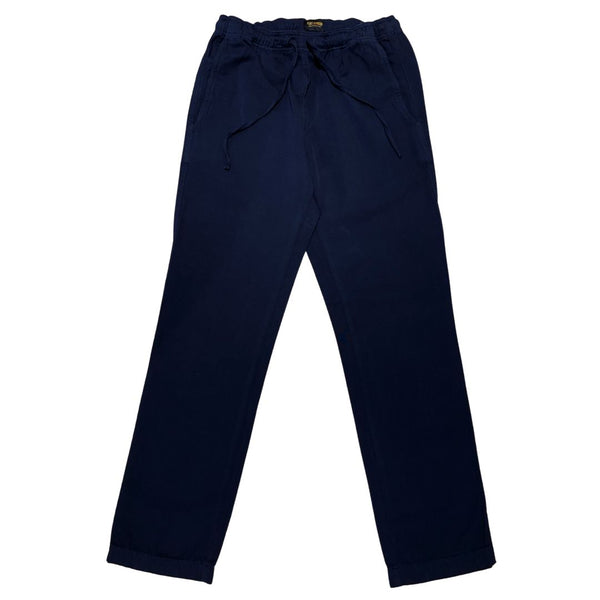 Dark Blue Cotton Linen Drawstring Trousers