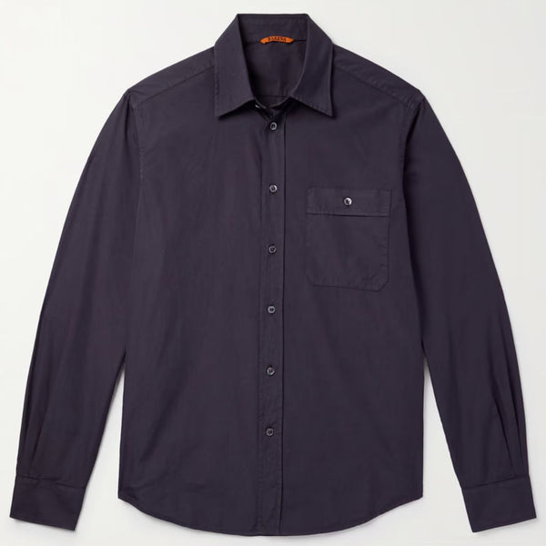 Navy Faziol Garment Dyed Cotton Poplin Shirt