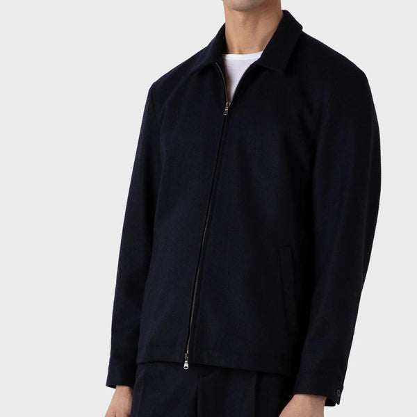 Navy Boiled Wool Zip Jacket