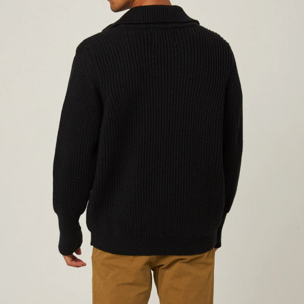Black Fisherman Wool Cardigan