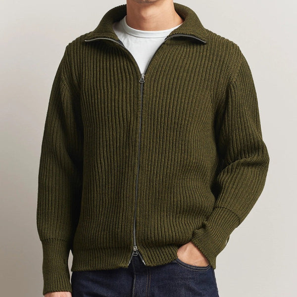 Olive Fisherman Wool Cardigan