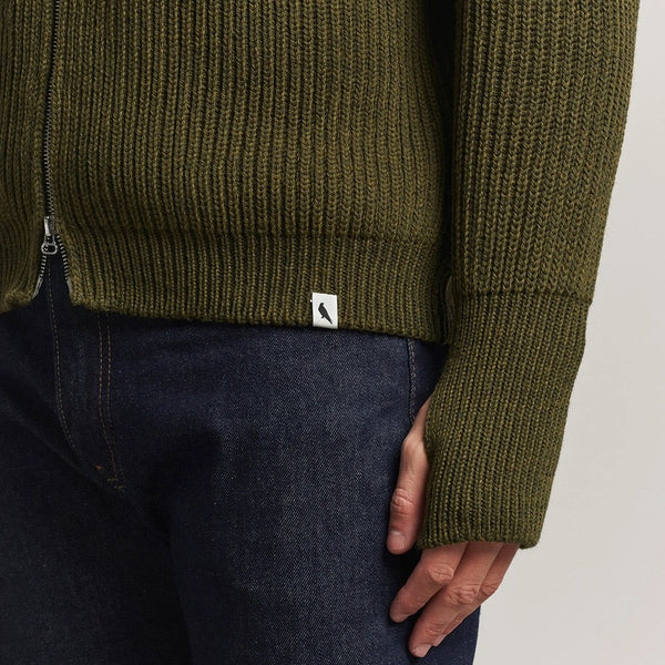 Olive Fisherman Wool Cardigan