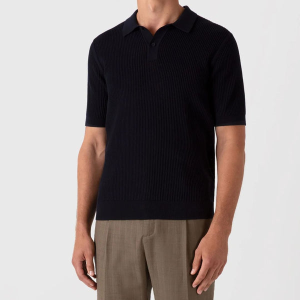 Navy Mesh Stitch Polo Shirt