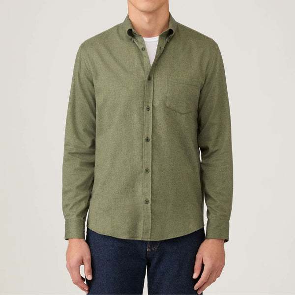 Sea Moss Melange Brushed Cotton Flannel Shirt