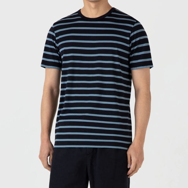 Navy/Como Blue Stripe Classic Crew Neck T-Shirt