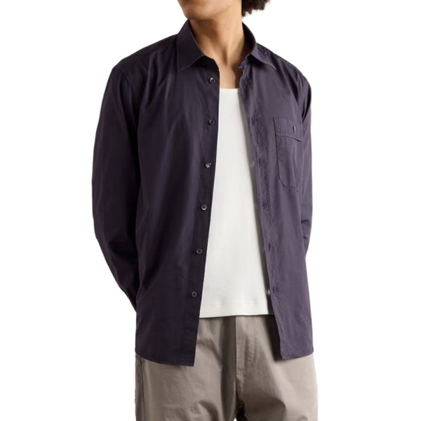 Navy Faziol Garment Dyed Cotton Poplin Shirt